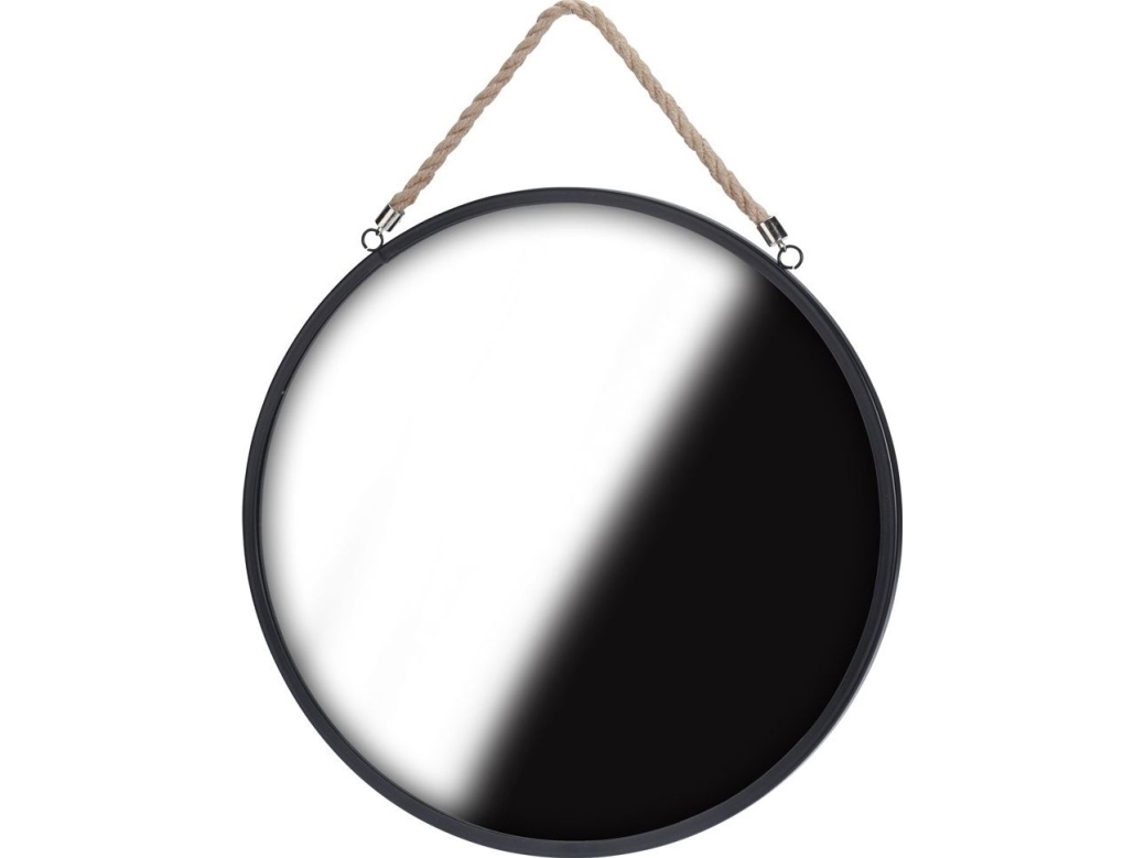 Home Styling Collection Rundt spejl på snorestrop sort Loft