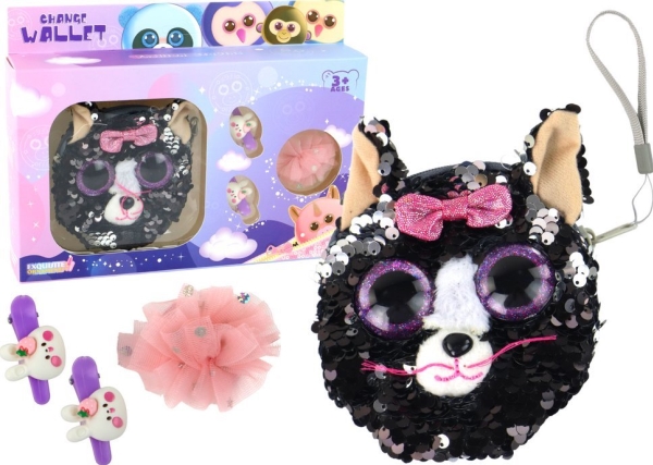 Leantoys Portemonnaie-Haarspangen-Set Für Mädchen Portfelik Katze 4-Tlg.