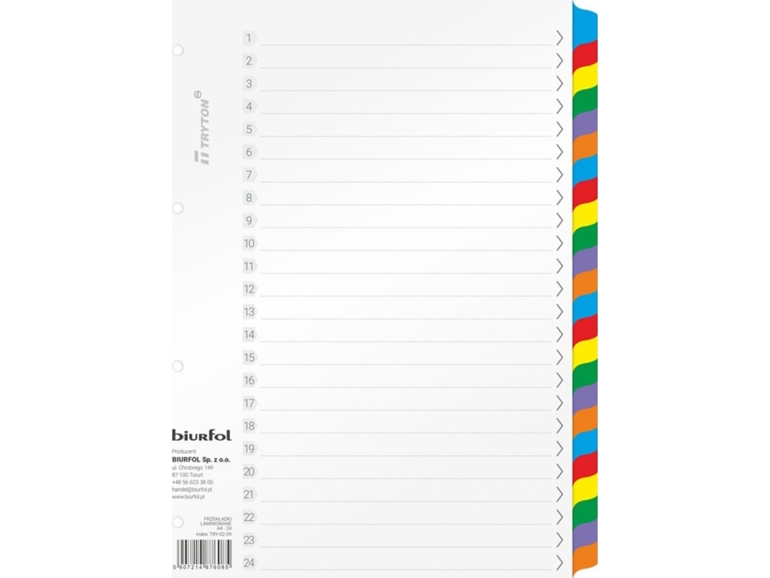 Biurfol kartoninddelere Biurfol A4 24 kort