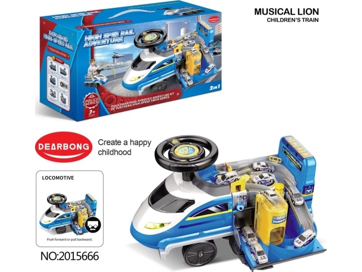 Jokomisiada interaktiv kører 2-i-1 politi blå til børn 3+ lyde lys + parkeringspolicy + 4 mini-biler + bevægelige dele