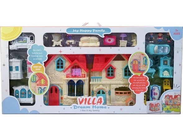 Jokomisiada Fold-ud-villa med 3 figurer til børn 3+ Tilbehør + Lyde + Lys + Møbler + Klistermærker