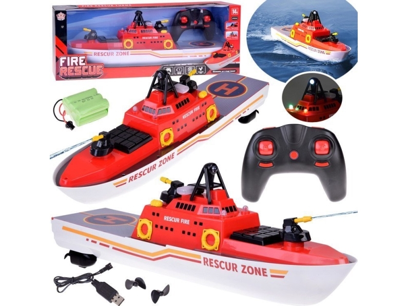 Jokomisiada Fjernstyret stor brandbåd flyder skyder vand lyser op RC0640