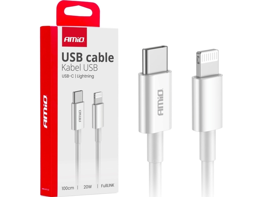 Amio Laddkabel För Bil Usb-C - Lightning Iphone Pd 20W 100Cm Fulllink Amio-03898