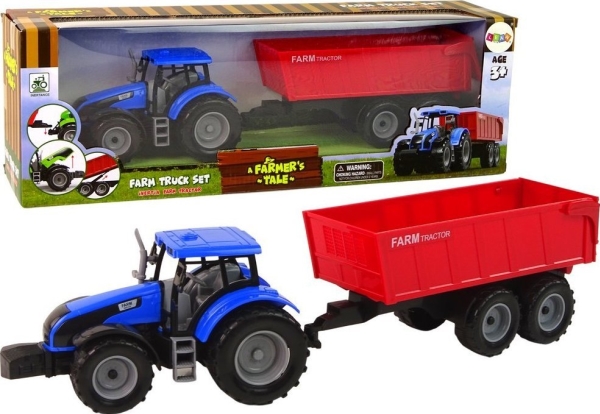 LeanToys traktor med trailer gårdskøretøj blå