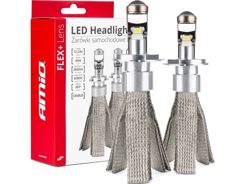 Led Žibintų Lemputės Flex+ Series H4 Lens 12V 24V 6000K Canbus, 2 Vnt. Amio-03658