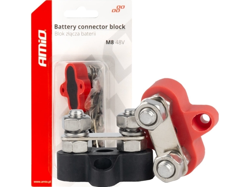 Dvigubas M8 Baterijos Paskirstymo Blokas, Max 48V, 2 Jungtys, 2 Vnt., Amio-03806