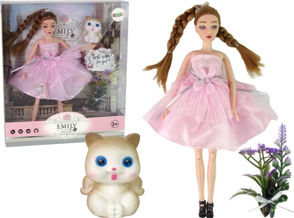 LeanToys Baby Doll Emily Braids Cat Flowers