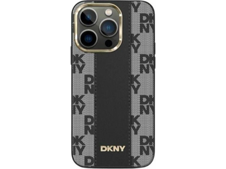 Apple Iphone 13 / 14 / 15 Dkny Hartschalenetui Aus Leder Mit Kariertem Monomuster Magsafe (Dkhmp15spcpvslk) Dėklas Telefonui Juodos Spalvos