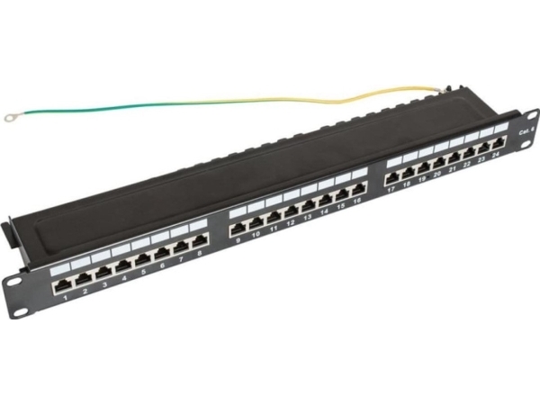 TKH patchpanel kat.6 19 1U 24xRJ45 FTP sort med hylde CCAS-PA6-24STP-O-2