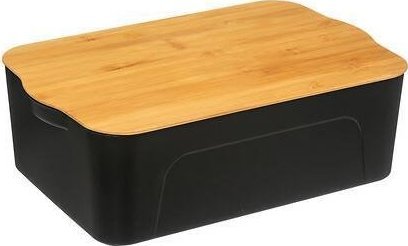 5five Plastkasse med bambuslåg, 13,5 L, sort