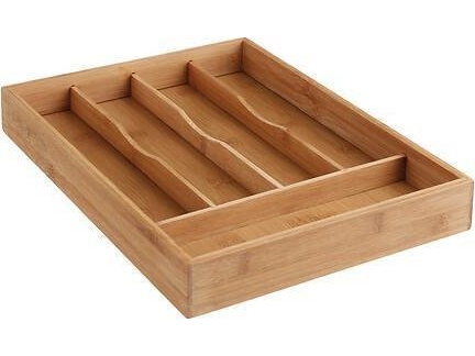5five Ruokailuvälinelaatikko, vetolaatikko - 5 lokeroa, bambupuuta, 34 x 25 x 4,5 cm
