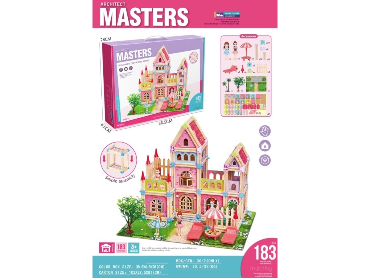 Triton Legos Prinsesshus I Trä 183 El. För Barn 3+ Byggklossar + 2 Prinsessfigurer + Tillbehör