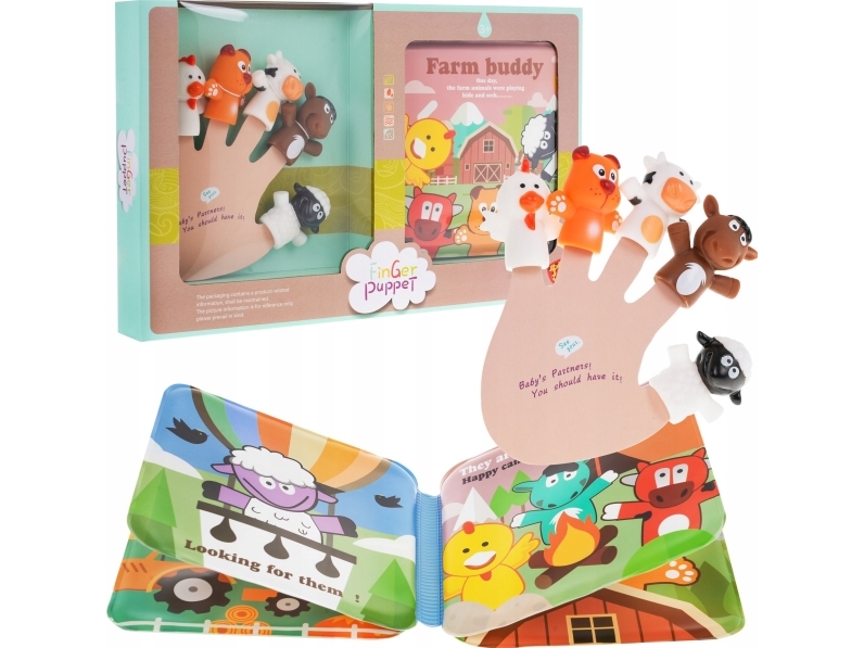 TRITON 5 fingerdockor av gummi + bondgårdsbok för barn 3+ lantliga djur + vattentät | Leksaker - Nallar - Gosedjur | GameStuff