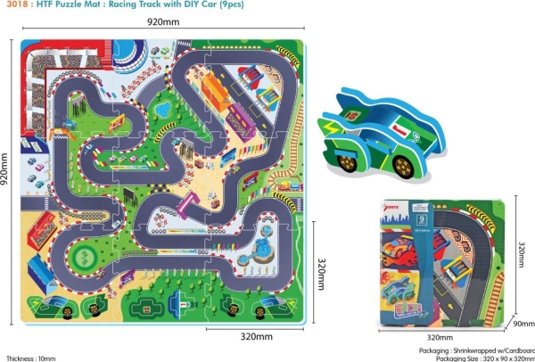 Triton-Matte "Race Track" Med 9 Puslespill For Barn 10M+ Eva-Skum + Sammenleggbar Rallybil + Fargerikt Trykk