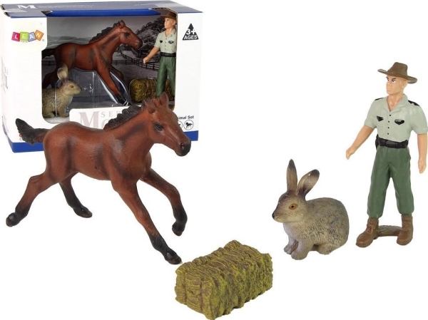 Figur Leantoys Dyresæt - Ko, Kanin, Landmand