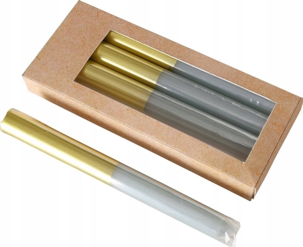 Boltzen väriset kynttilät kultaisella jalustalla, 4 kappaletta