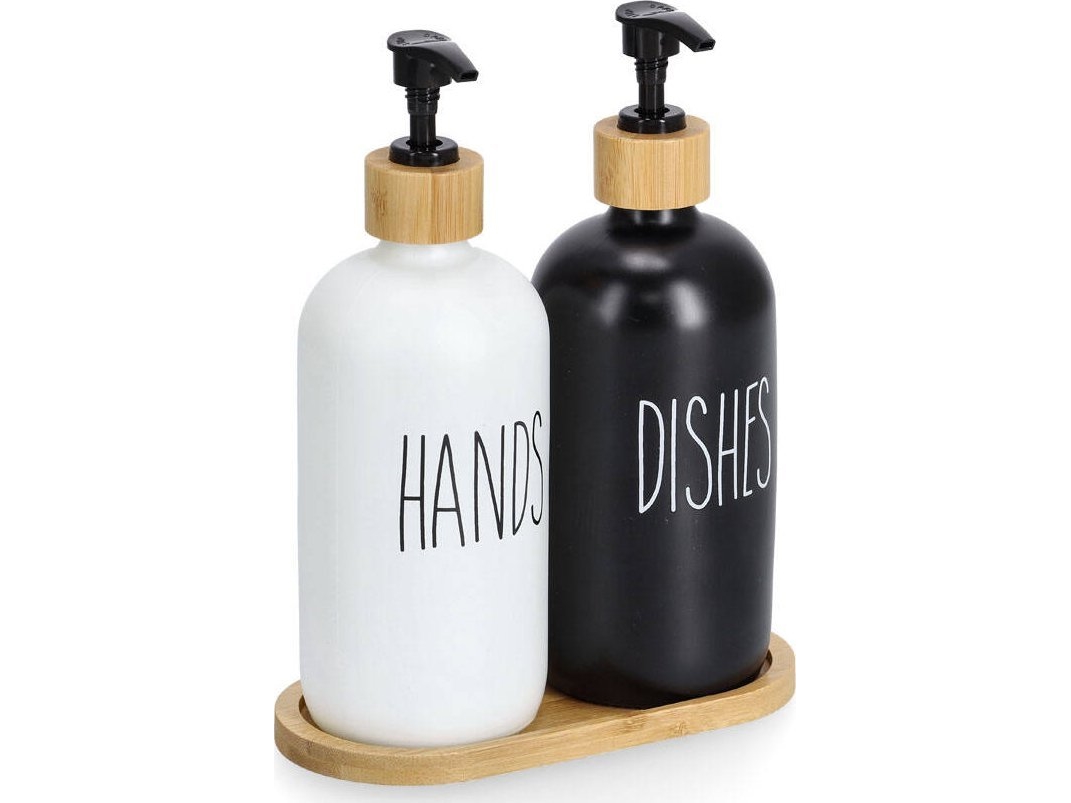 Sæbedispenser Zeller  (2 x 500 ml) med bambusstander