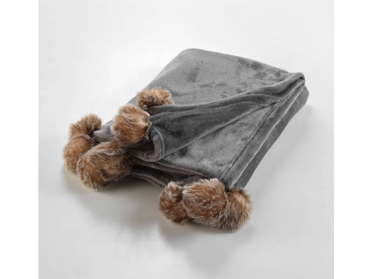 Douceur d`Interieur SNOWY blødt tæppe med pelslook og pomponer 125 x 150 cm