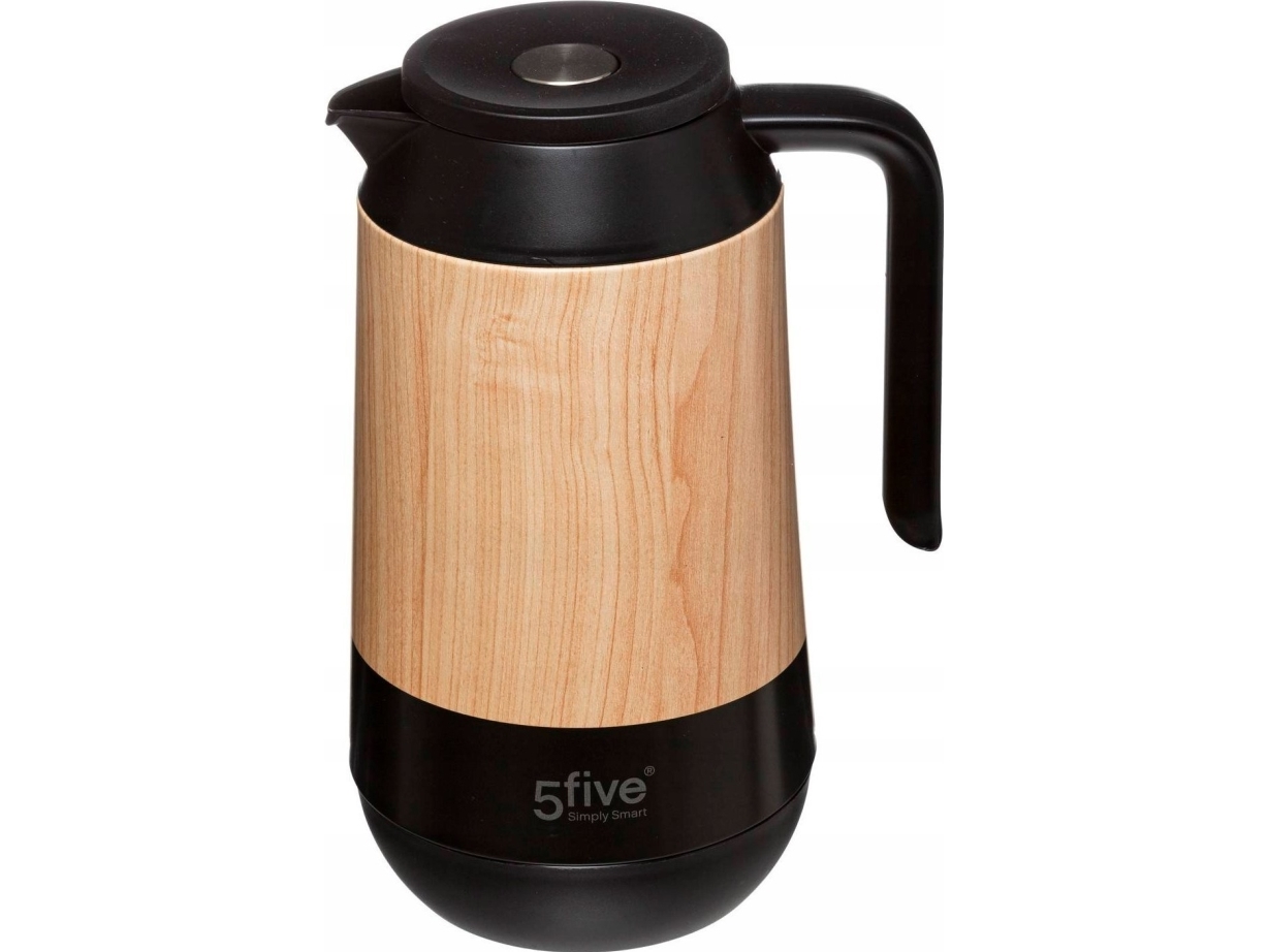 5Five Thermoskanne, 1 L, Schwarz Mit Holzdekor