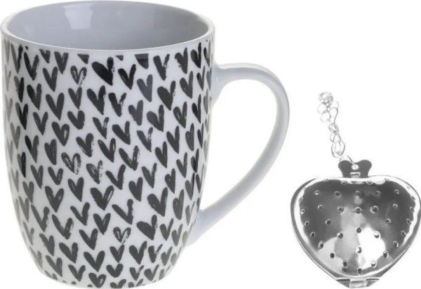 Secret De Gourmet Kop Med Te-Si Amor, Porcelæn, 360 Ml, Sorte Hjerter
