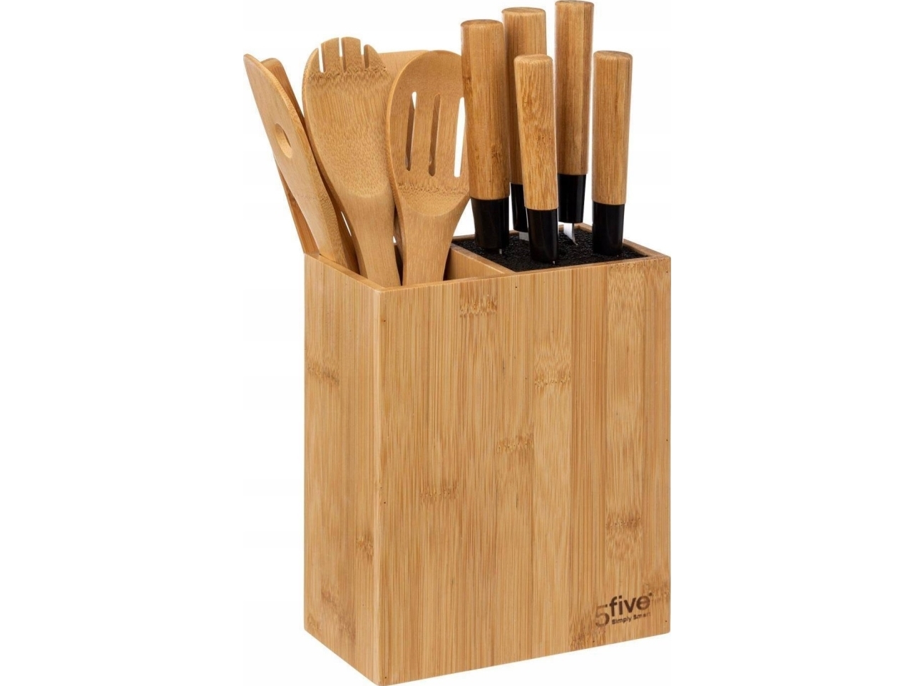 5Five Set Küchenzubehör Im Bambusblock: 6 Messer Und 5 Utensilien