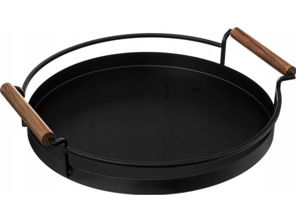 5Five Schwarzes Rundes Tablett, Akazienholzgriffe, Ø 36 Cm