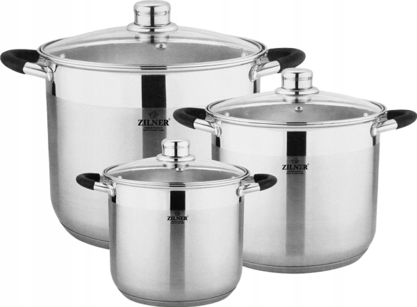 Zilner 3 Steel Pots 11l 13.5l 16.2l Stock Pot Zilner Zl 7362