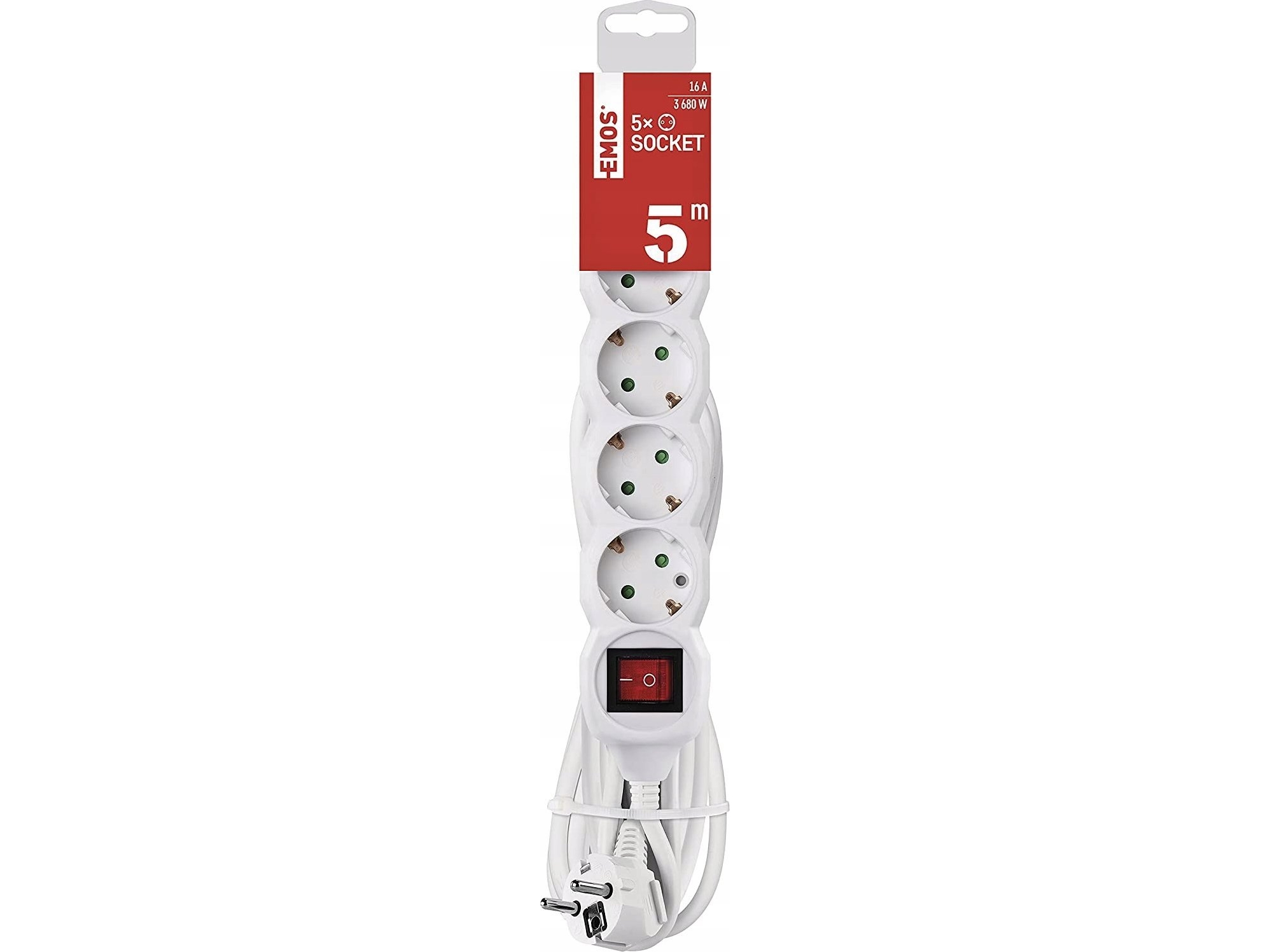 Emos Ilgiklis 5 Lizdų 5M Su Įžeminimu, Su Jungikliu 3X1.5 Mm² Baltas