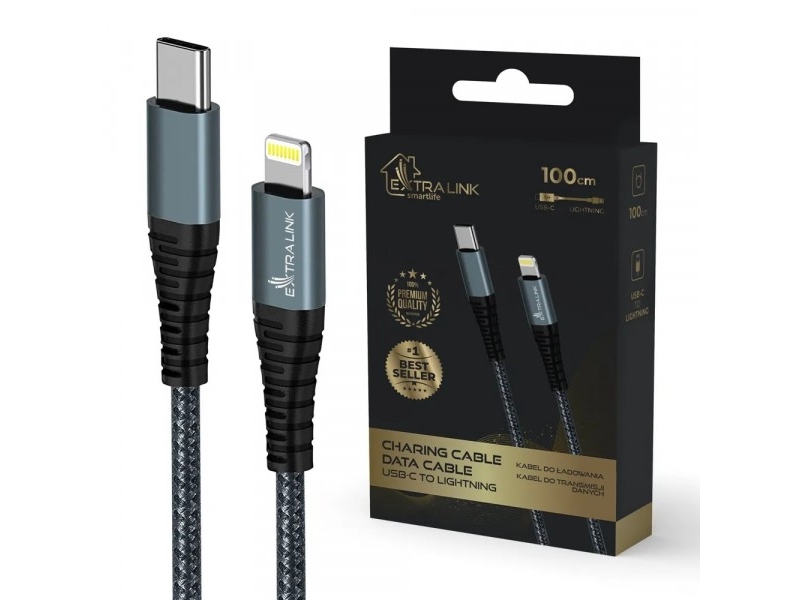 Extralink Smart Life Kabel 27W, Usb-C Zu Lightning 100Cm, Tpe, 9V 3A, Schwarz