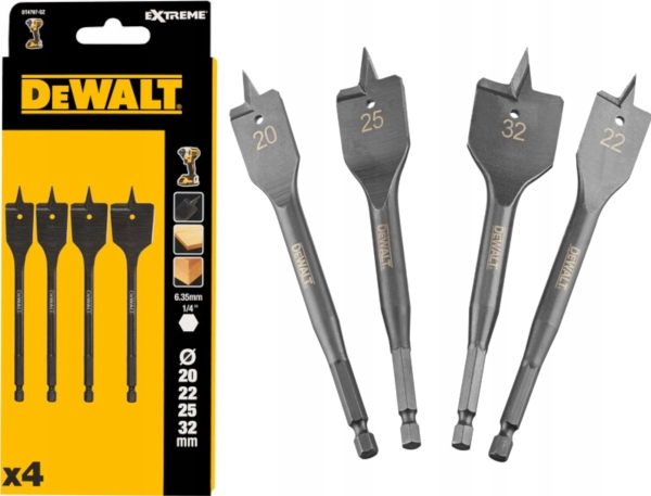 Bohrer 4 Flache Schlagbohrer-Set Für Holz 14, 18, 22, 25, 32 Mm Dewalt [Dt4797-Qz] Extreme Impact Serie