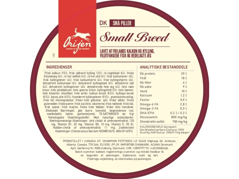 Orijen Small Breed Adult med fjerkræ og fisk, 1.8 kg