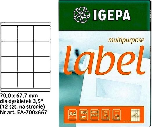 Mondi etiketter A4 IGEPA 70,0 x 67,7 mm hvide (100)