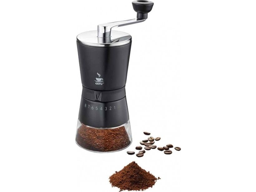 GEFU SANTIAGO, Kaffekvarn, Rostfritt stål, Plast, Svart, Gjuten aluminium, Glas, Plast, Rostfritt stål, Trä, 650 g