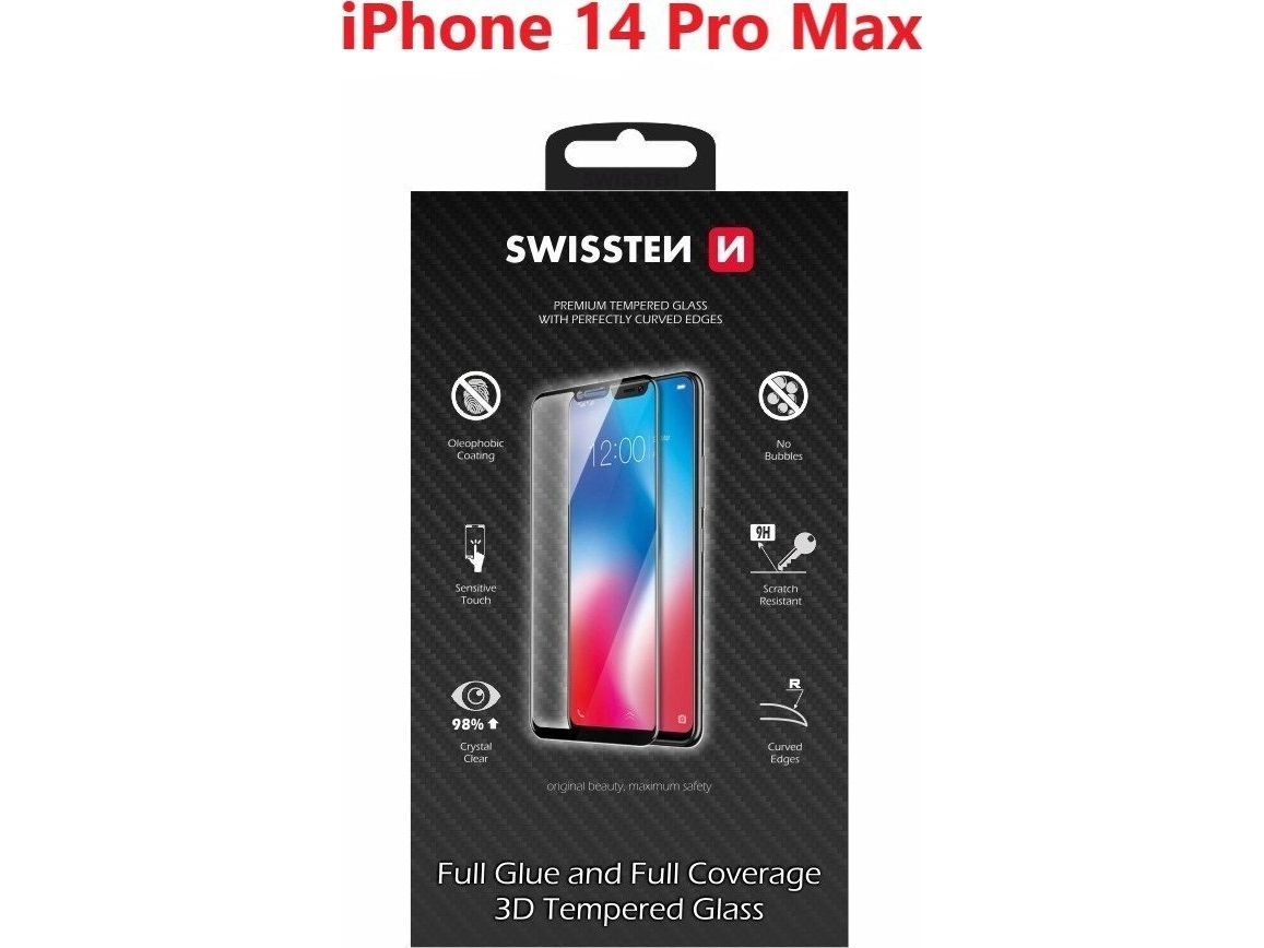 Swissten Ultra Durable 3D Full Glue Glass Apple Iphone 14 Pro Max Juodas