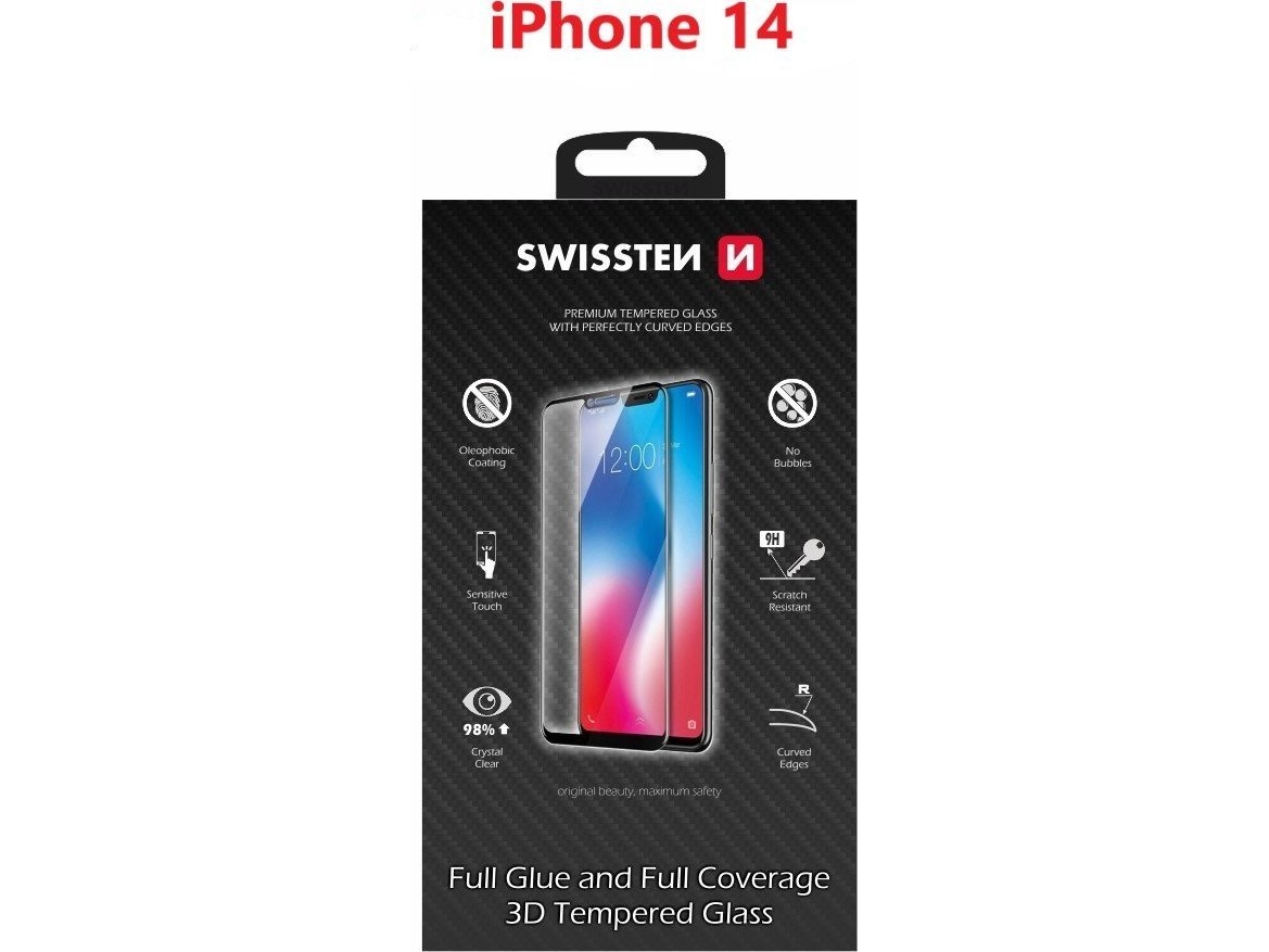 Swissten Ultra Durable 3D Full Glue Glass Til Iphone 14 Sort