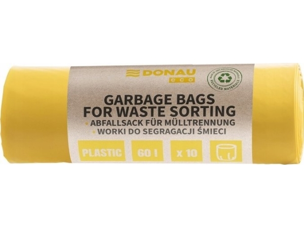 Donau Affaldsposer Eco* Til Sortering Af Plastik 60 L, 10 Stk., Gul