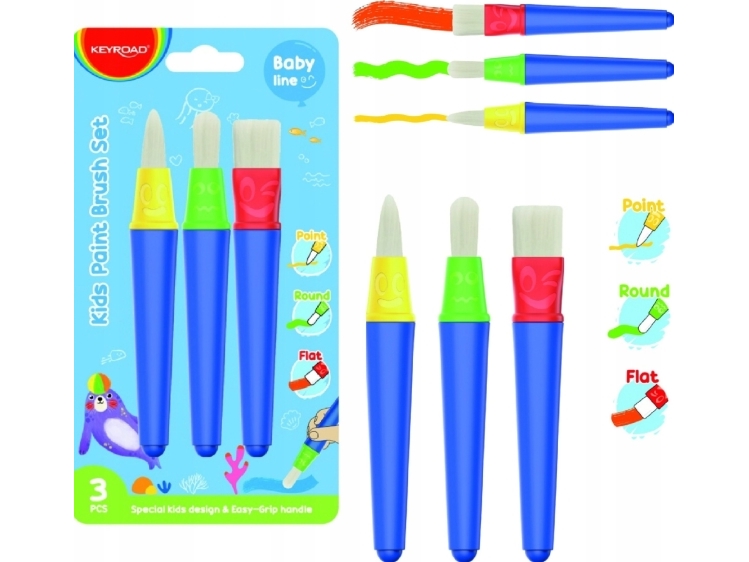 Keyroad KEYROAD barnborstar, 3 st platta, prickiga, runda, blister | Skola & Hobby - Konstmaterial - Borstar | GameStuff