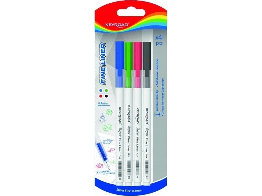 Keyroad Keyroad Dünnschreibstift, 0,4Mm, 4 Stück, Blister