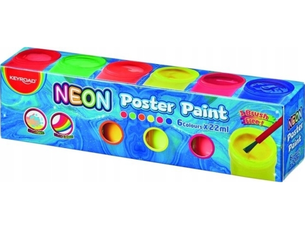 Keyroad KEYROAD plakatmaling, 6x22ml, gratis pensel, neon, i æske, blandede farver