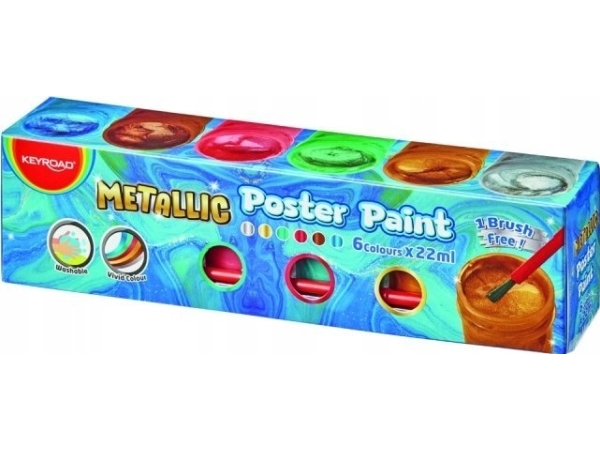 Keyroad KEYROAD Metallic posterfärger, 6x22ml, gratis pensel, i låda, blandade färger | Skola & Hobby - Konstmaterial - Akvareller och vattenfärger | GameStuff