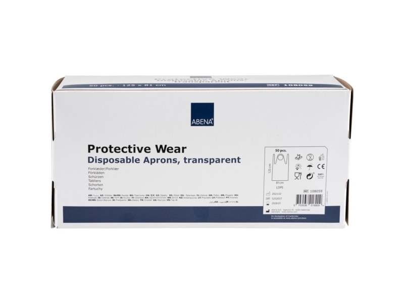 Engångsförkläde ABENA 125x81 cm 25 mikron transparent LDPE, dispenserförpackning, osteril (50 st.) | Kläder & Säkerhet - Säkerhetsutrustning - Skydd Förkläden | GameStuff