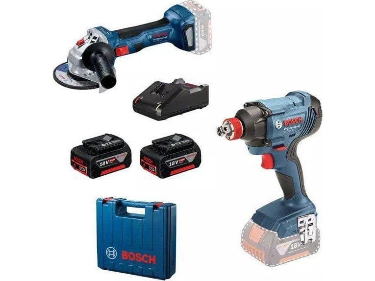 Slagskruetrækker og vinkelsliber 18V sæt – Bosch GDX 180-LI + GWS 180, 2×4,0 Ah