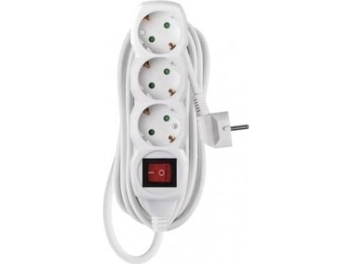 Emos Ilgiklis 3 Lizdų 5.0M Su Įžeminimu, Su Jungikliu (Baltas) 1.5Mm²