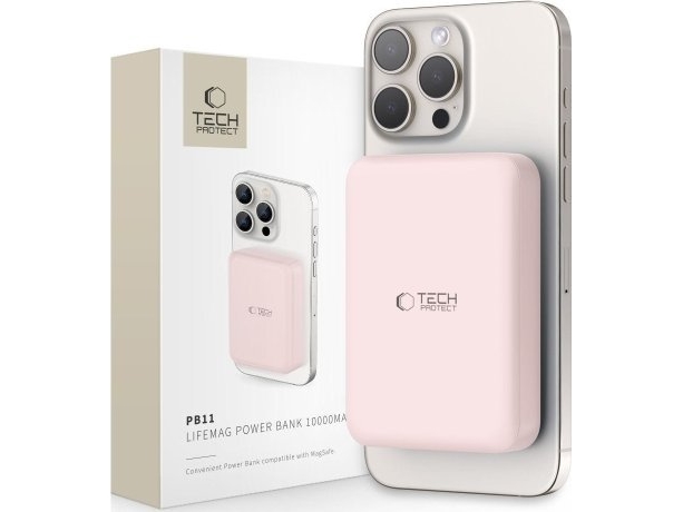 Powerbank Tech-Protect Lifemag Pb11 Mit Magsafe 10000Mah 15W Usb-C Anschluss - Rosa + Usb-C Kabel