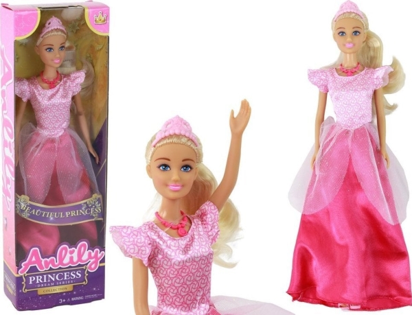 Leantoys Puppenkind Anlily Prinzessin Langes Blondes Haar Tiara Rosanes Kleid