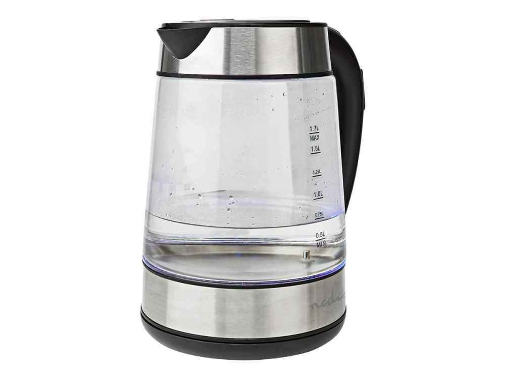 Nedis Kawk320egs, 1,7 L, 2200 W, Edelstahl, Transparent, Glas, Metall, Regelbare Temperatur, Wasserstandsanzeige