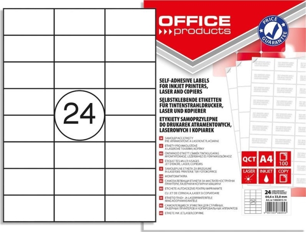 Office Products A4-etiketter 64,6x33,8 mm hvide (100)