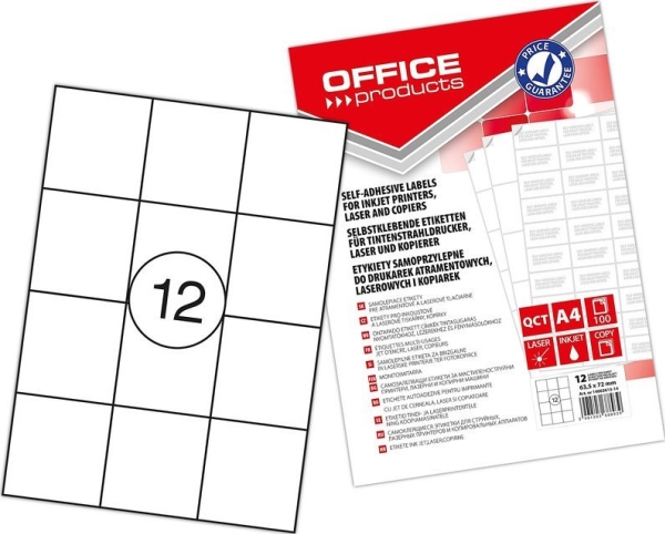 Office Products etiketter A4 63,5x72 mm hvide (100)