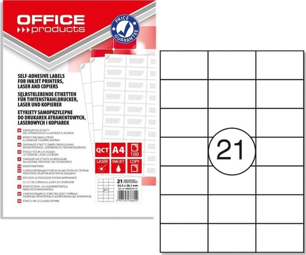 Office Products etiketter A4 63,5x38,1 mm hvide (100)
