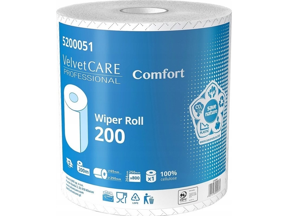 Velvet Reinigungsrolle Care Comfort 200 M 2-Lagige Zellulose - Weiß